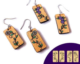 laser cut floral wooden earrings svg file | paint on wood acrylic earring file | 2 pairs of earring design file