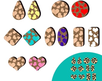 Laser Cut Heart Stud Earrings SVG Bundle | Wood Earrings (Digital File)