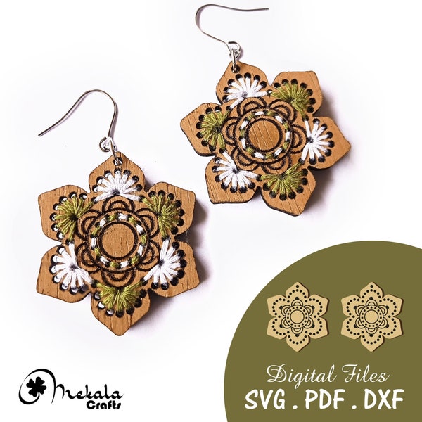 embroidery earring svg file wood laser cut embroidery earrings file wood acrylic and leather laser cutting