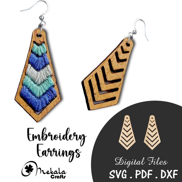 wood embroidery earring chevron pattern earrings stitch it laser cut design file available in pdf svg and dxf | Instructions Manual included