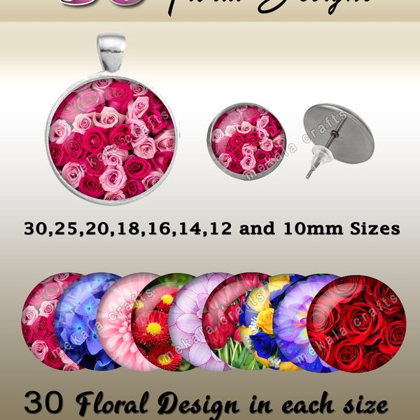 Digital Collage Sheet , Floral Images , Cabochon , Printing Design , Printable Downloads , digital download , prints