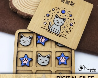 Cat & Stars Tic Tac Toe Game: Laser Cut Files (SVG, PDF, DXF)