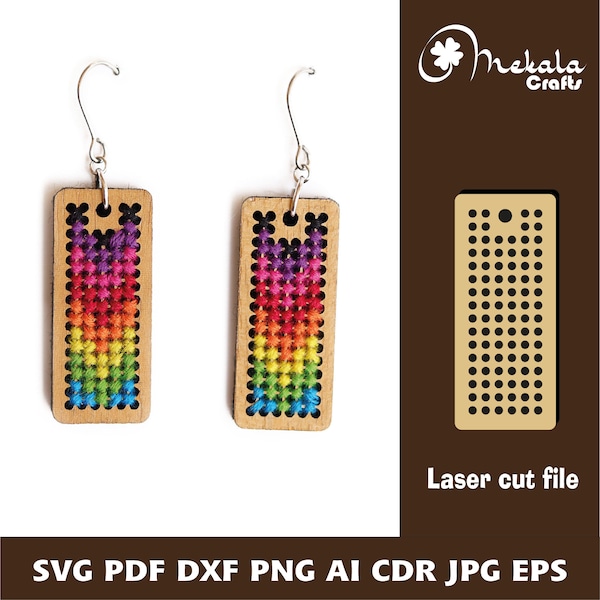 cross stitch Laser cut earring  File cross stitch earring,Laser Cut svg, digital file svg for laser cut, wood acrylic laser cut