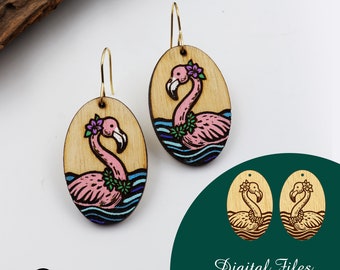 flamingo laser cut wooden earring file svg pdf and dxf file