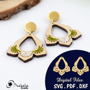 Embroidery Earring SVG File: Wood Laser Cut Template (PDF, DXF)