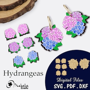 Hortensien Ohrring Laser Cut Datei: Stud & Dangler SVG Bundle (Digitaler Download)