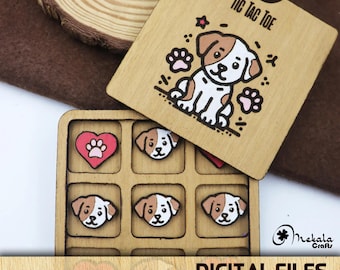 Wooden Tic Tac Toe Game: Dog & Hearts Laser Cut Files (Digital Download)