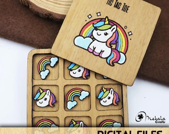 Unicorn Tic Tac Toe Laser Cut Files: SVG, PDF, DXF (Digital Download)