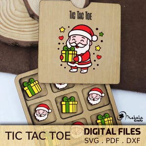 Christmas Tic Tac Toe Game: Santa & Gift Box Design (SVG, PDF, DXF Digital Download)
