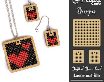 Laserskuren korsstygnsörhängesfil: SVG, DXF, CDR (digital nedladdning)