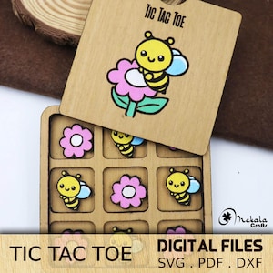 Honeybee Flower Tic Tac Toe Game: Laser Cut Files (Digital Download)