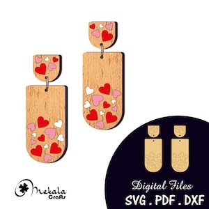 Valentine Heart Dangle Earrings Laser Cut File (SVG PDF DXF)