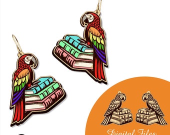 Archivos de pendientes cortados con láser de loro guacamayo / svg dxf pdf / archivos grabados con láser fáciles de pintar