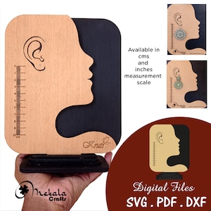 Face Earring Display Stand with Measurement Scale (SVG, PDF, DXF)