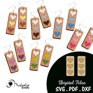 heart embroidery cross stitch laser cut earring file for wood leather and acrylic in svg pdf and dxf format