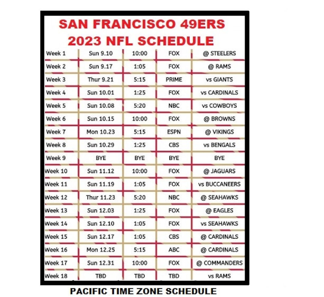 202324 San Francisco 49ers NFL Football Schedule Refrigerator Etsy
