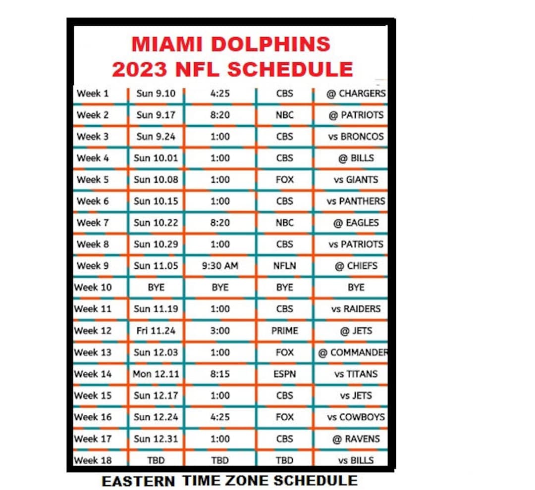 2023 Miami Dolphins New NFL Football Schedule Refrigerator Etsy