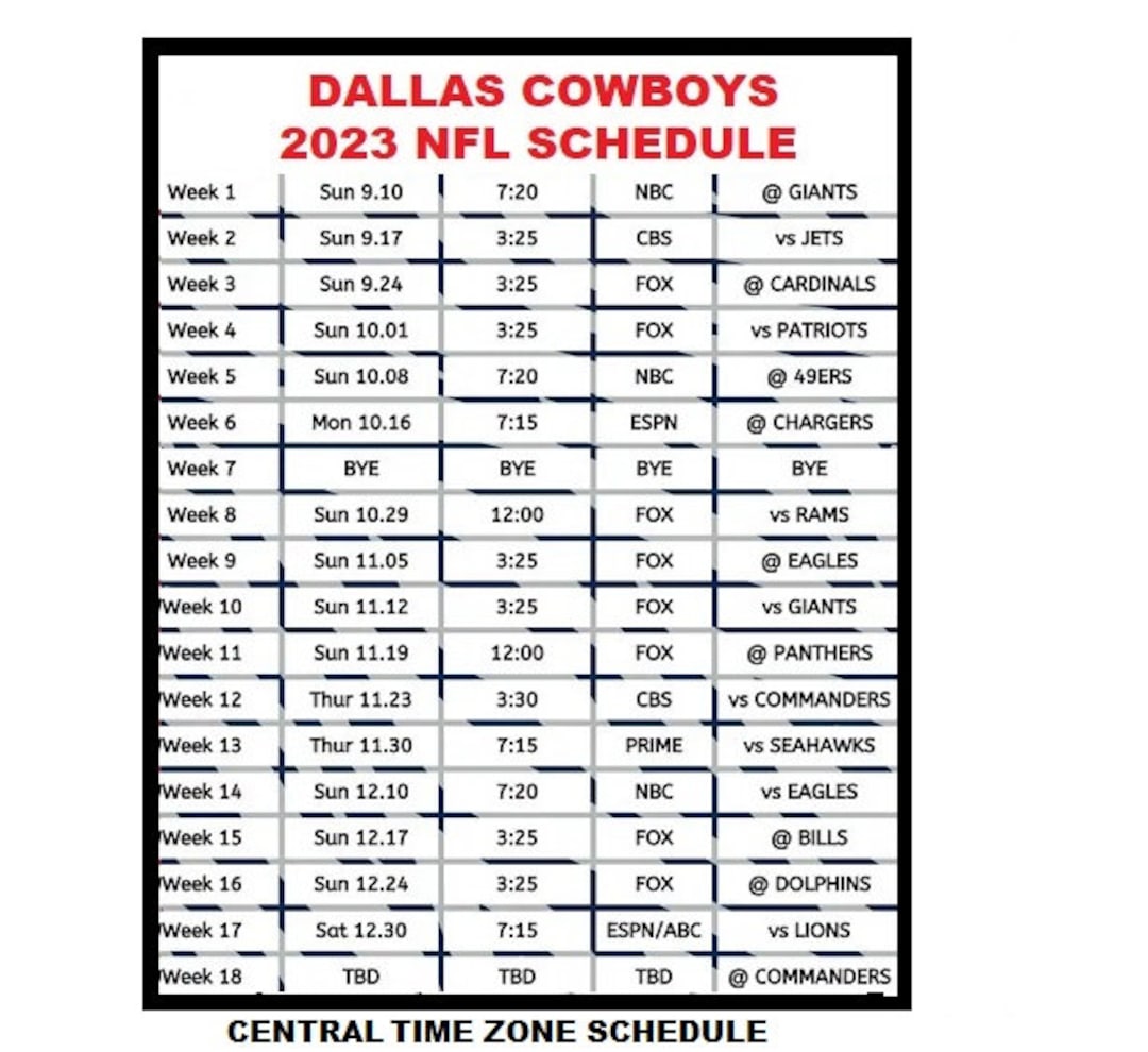 202324 Dallas Cowboys NFL Football Schedule Refrigerator Etsy