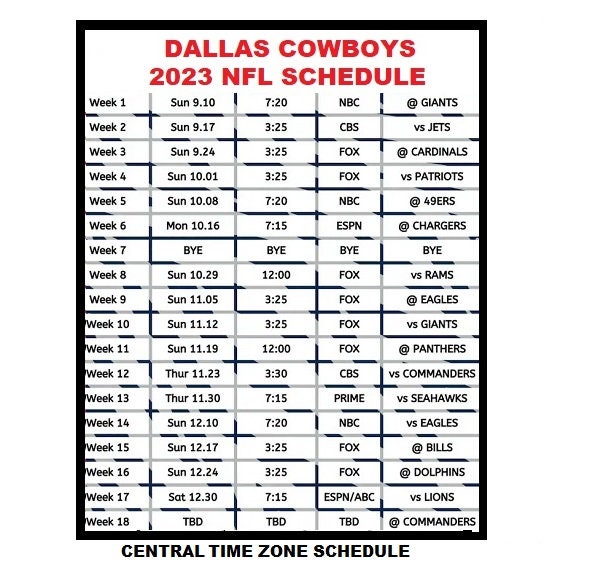 Dallas cowboys schedule for 2023 nfl season