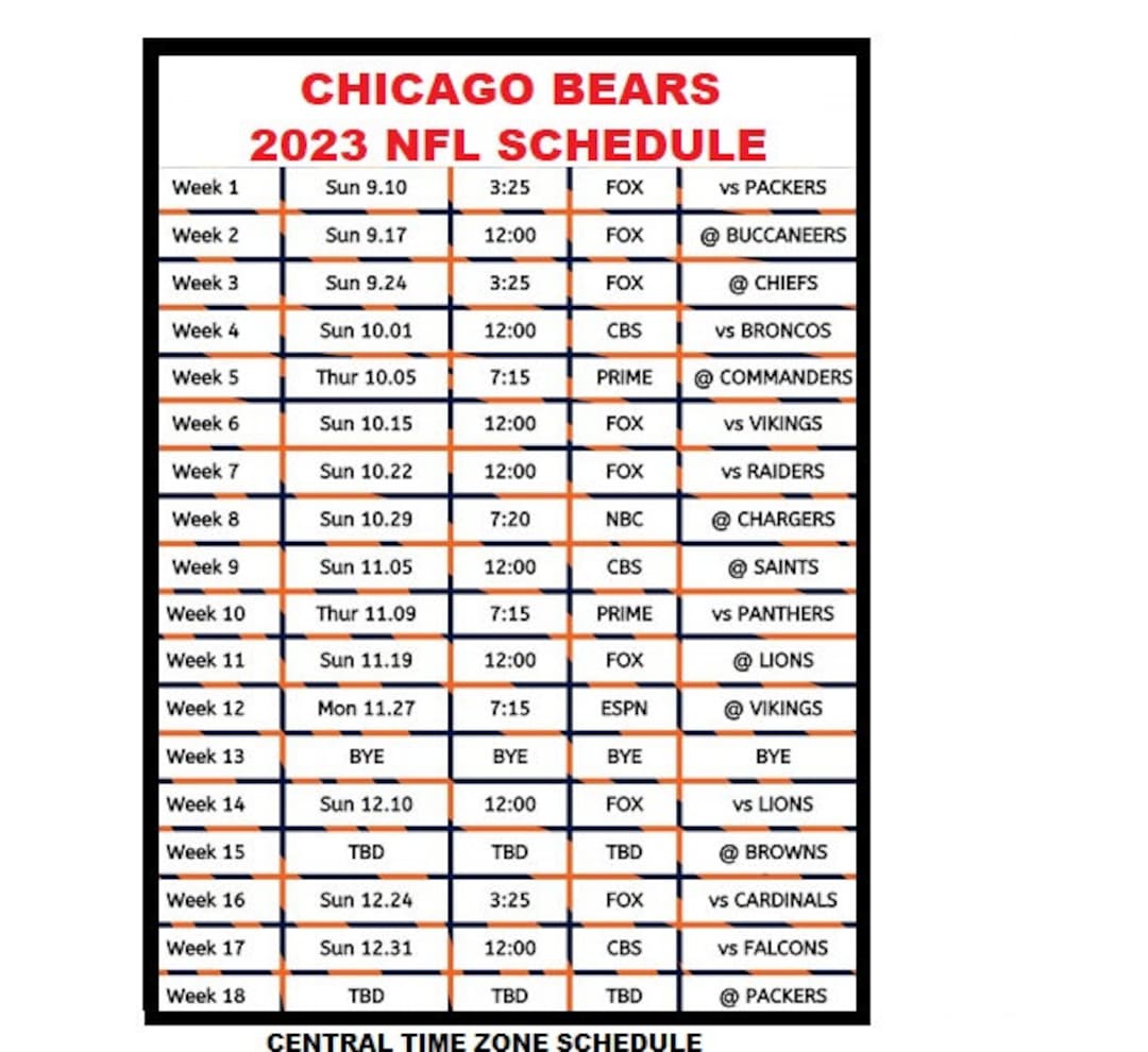 202324 Chicago Bears NFL Football Schedule Refrigerator Etsy