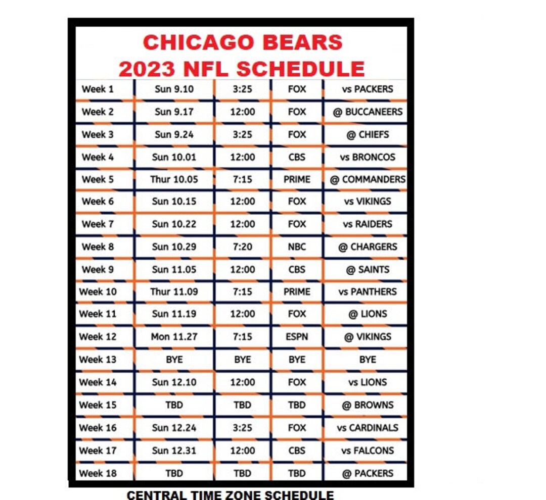 2023 24 Chicago Bears NFL Football Schedule Refrigerator Etsy