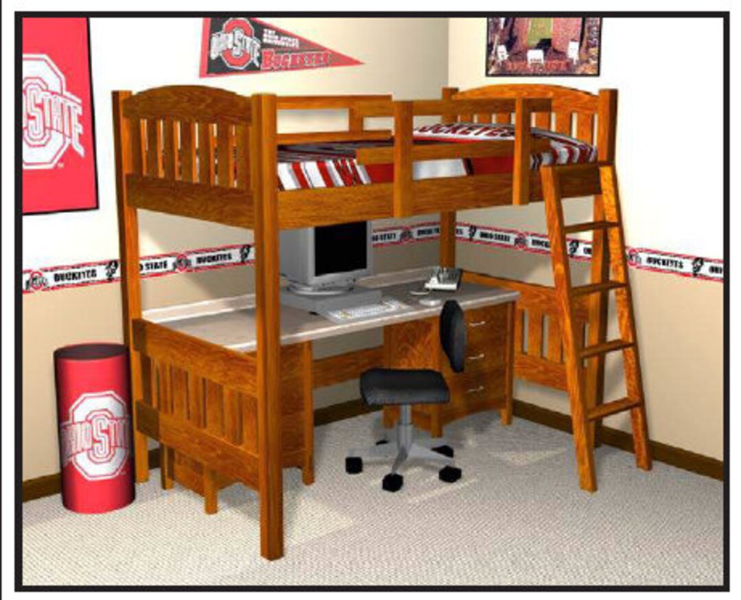 Space Saver Loft Bed With Desk Full EASY Building Plans Etsy