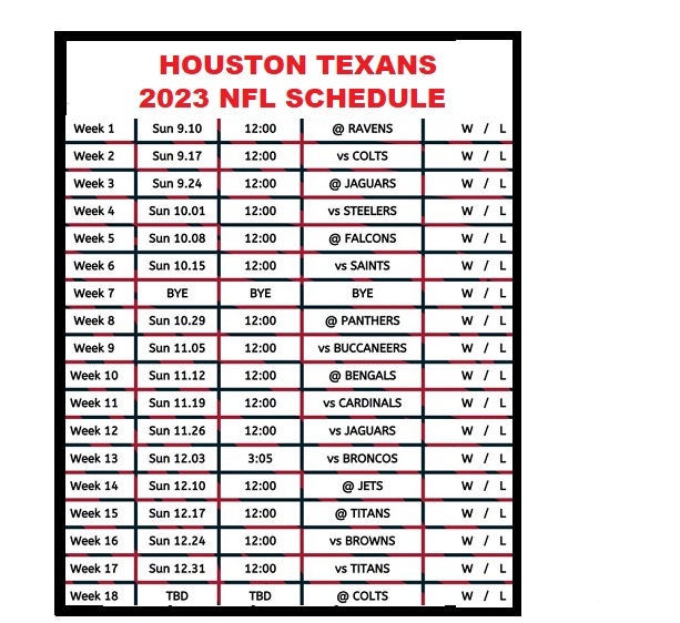 2023 Houston Texans Central Time NFL Football Schedule -   Israel