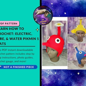 Pattern for Crochet Pikmin's Fire, Electric, and Water Type Pikmin Inspired Character Hat | PDF Download Only |