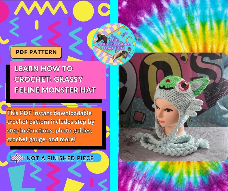 Crochet Pattern for Grassy Feline Monster Hat | PDF Download Only | image 3