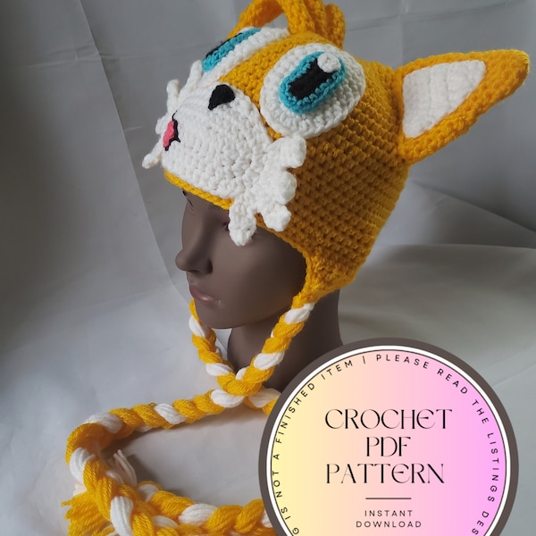 Modèle pour chapeau de personnage inspiré de Sonic the Hedgehog's Tails au crochet | Téléchargement PDF uniquement |