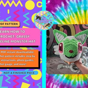 草むらのネコ科モンスターの帽子のかぎ針編みパターン | PDF ダウンロードのみ |