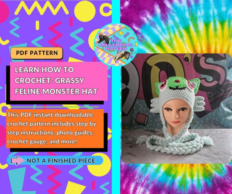 Crochet Pattern for Grassy Feline Monster Hat | PDF Download Only | image 2