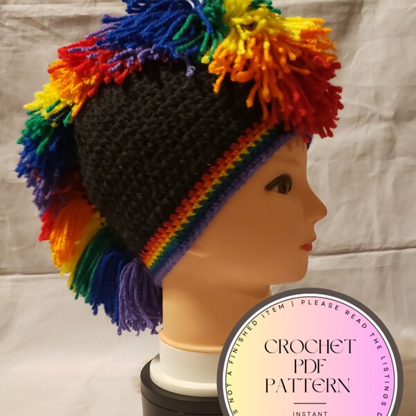 Pattern for Crochet LGBTQIA+ Pride Flag Mohawk Hat | PDF Download Only |