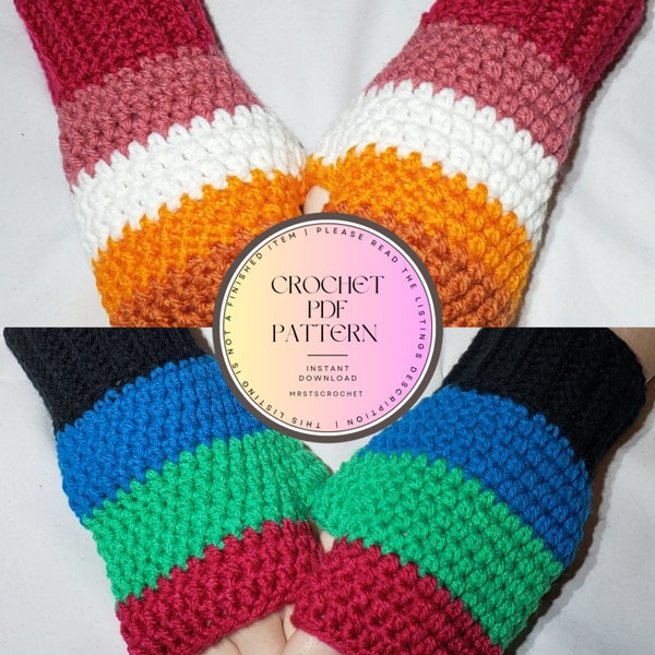 Pattern for Crochet LGBTQIA+ Pride Flag Fingerless Gloves teen/small adult size | PDF Download Only |
