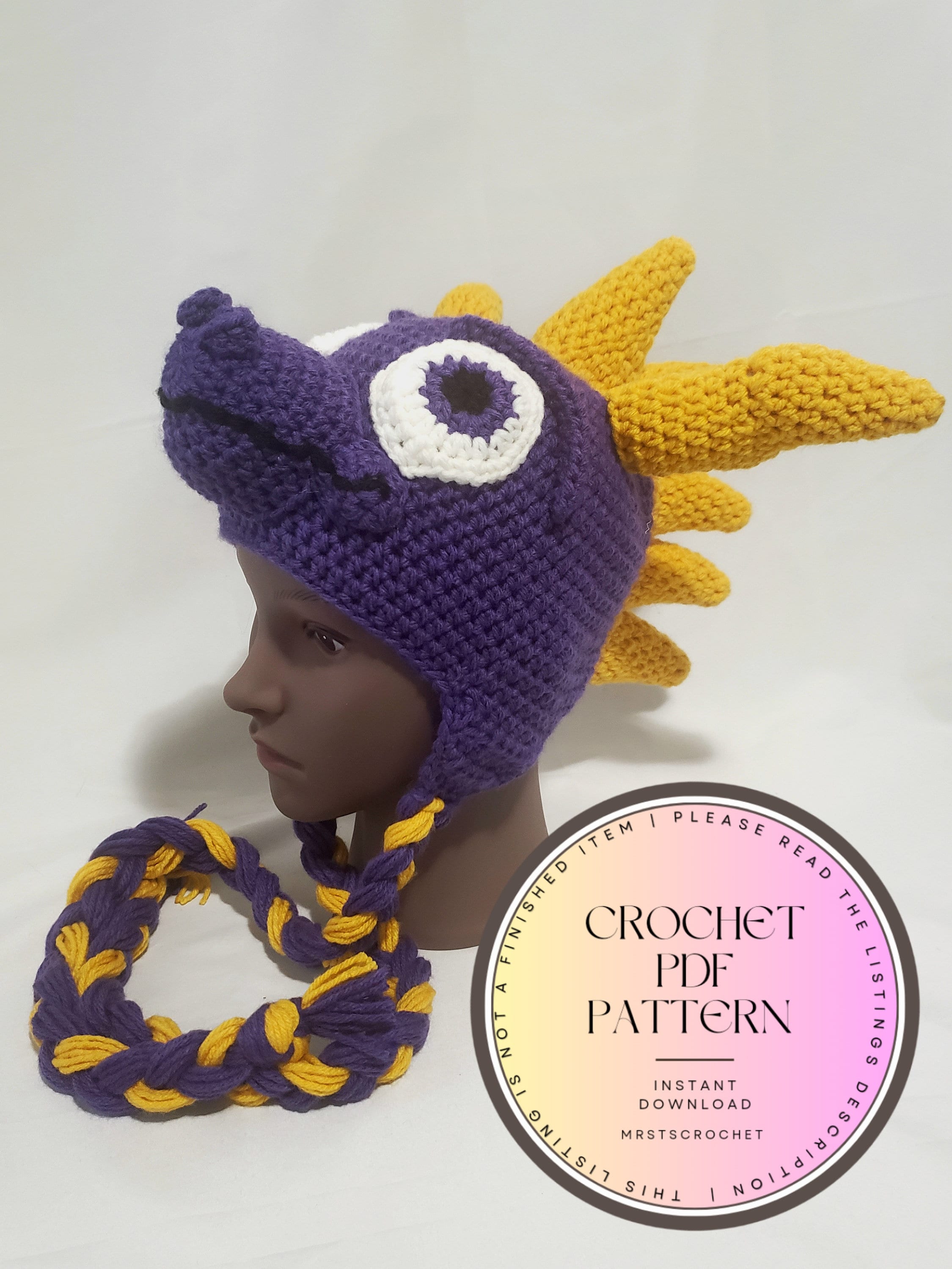 hun er Brød metrisk Pattern for Crochet Spyro the Dragon Inspired Character Hat - Etsy