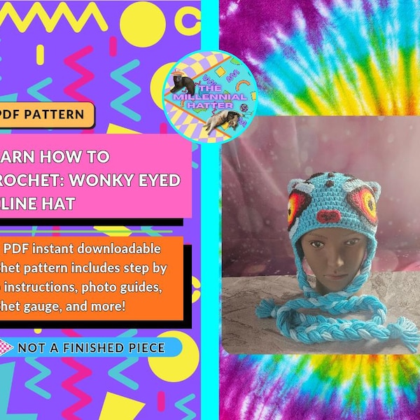 Patrón de crochet para gorro de felino de ojos torcidos / Descarga solo en PDF /