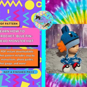 Crochet Pattern for Blue Fin-Head Monster Hat | PDF Download Only |