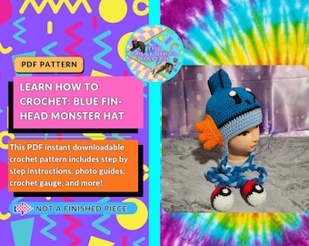Crochet Pattern for Blue Fin-Head Monster Hat | PDF Download Only |