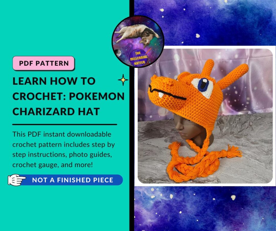 Pattern for Crochet Pokemon Charizard Inspired Character Hat | PDF ...