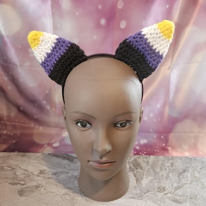 Premade Crochet LGBTQIA+ Nonbinary Pride Flag Cat Ears Headband | Hair Accessories |