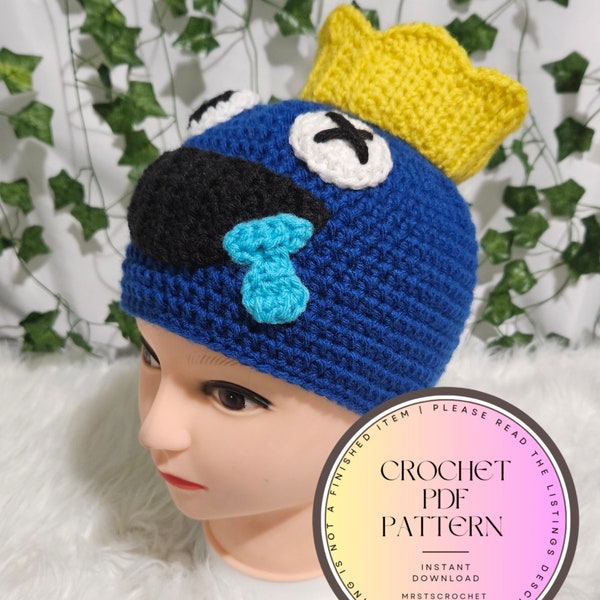 Pattern for Crochet Blue Rainbow Friends Inspired Character Hat | PDF Download Only |