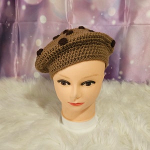Premade Crochet Chocolate Chip Cookie Bow large sized Foodie Beret