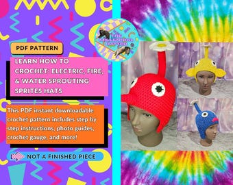 Crochet Patterns for Electric, Fire & Water Sprouting Sprites Hats | PDF Download Only |