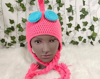 Crochet Flying Pink Pikmin inspired Character Hat | Ear flaps and Strings |