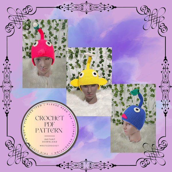 Pattern for Crochet Pikmin's Fire, Electric, and Water Type Pikmin Inspired Character Hat | PDF Download Only |