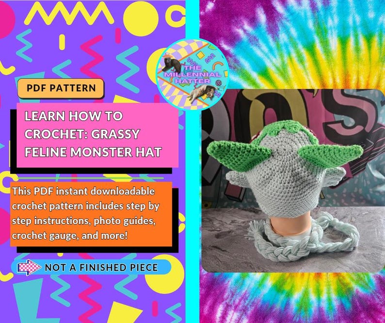 Crochet Pattern for Grassy Feline Monster Hat | PDF Download Only | image 4