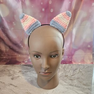 Premade Crochet LGBTQIA+ Trans Pride Flag Cat Ears Headband | Hair Accessories |