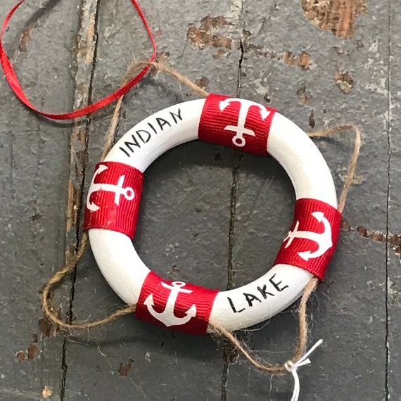 Indian Lake Nautical Life Ring Buoy Painted Holiday Christmas Etsy