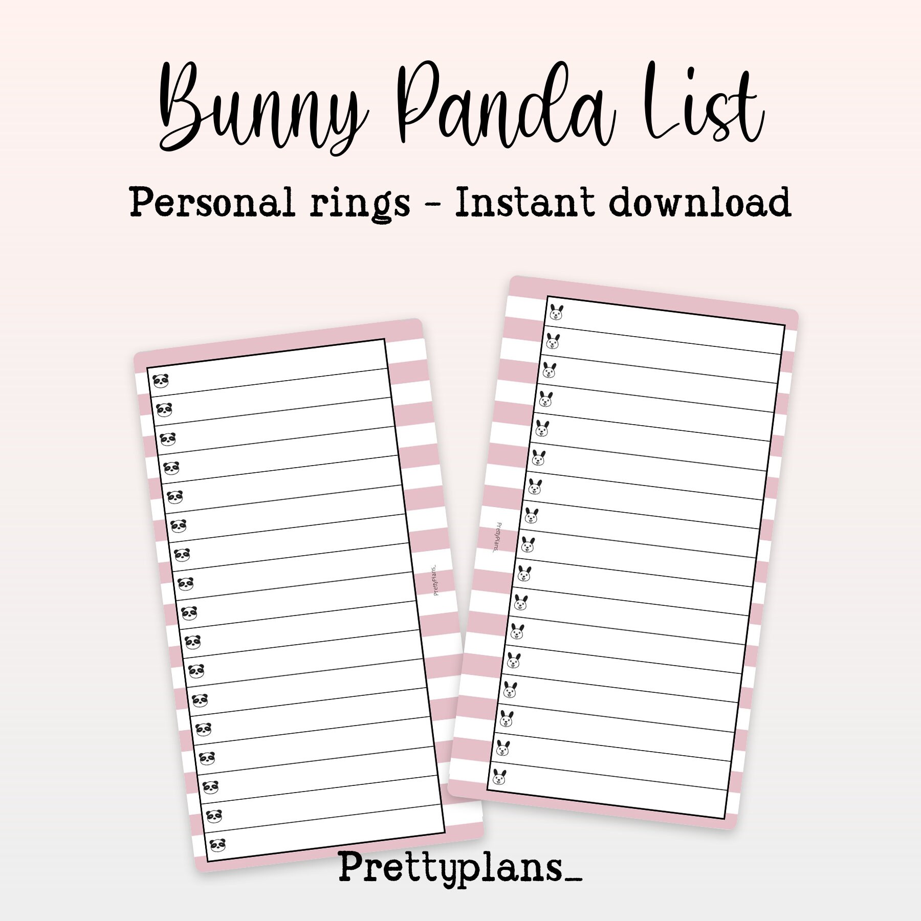 Cute Bunny Panda List Spring Easter Personal Rings Printable, Personal Ring  Bunny Rabbit List Printable Insert - Etsy