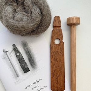 Handmade Mayan Spinner Kit: Recycled Timber Paddle, Tasmanian Oak Handle, Wool & Instructions